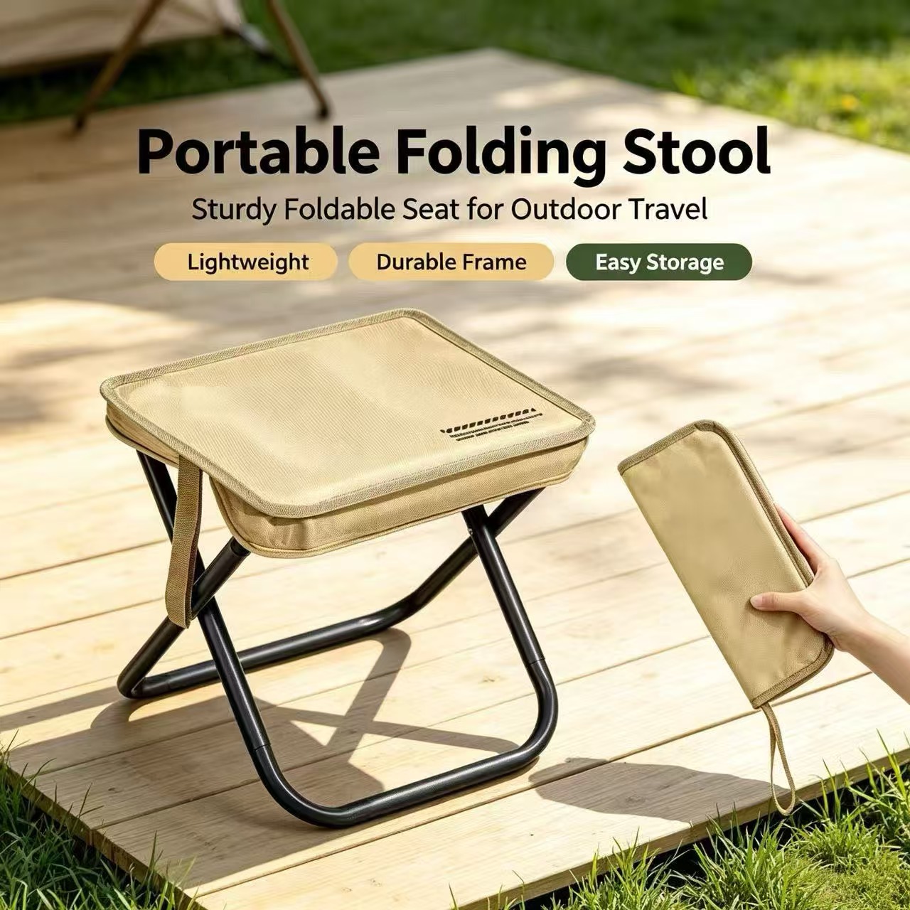 Woodworking Outdoor Furniture - Składany przenośny stołek Magza, ultralekki stołek